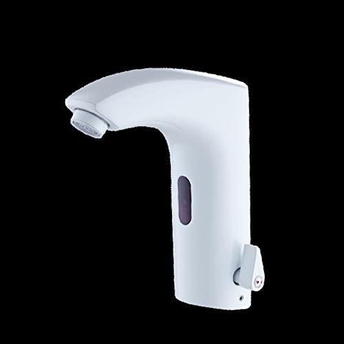 Robinet à capteur automatique blanc pour lavabo avec mitigeur réglable chaud et froid