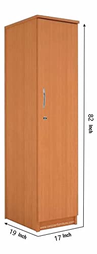 Image of CASPIAN Engineered Wood 1 Door Wardrobe (Light Brown) | Pre-Assembled Furniture | Almirah /Cupboard for Bedroom Clothes Storage Organizer with 6 Compartments