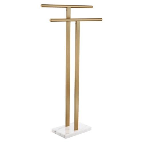 Image of KOKOSIRI Standing Towel Rack for Bathroom Floor 2-Tier Towel Holder Free Stand with Heavy Marble Base Thicken Steady Champagne Bronze Stainless Steel THS0005-CPG