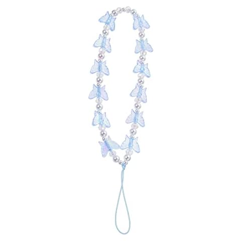 Unomor Crystal Buttefly Phone Lanyards Beaded Phone Charms Phone Chain 3D Butterfly Wrist Strap for Phone Camera Flashlight ( Blue ) Cover