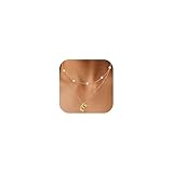 TEN MIRO Collares de perlas para mujer, a la moda, delicados collares en capas de oro de 16 quilates para mujer, collar de letras de burbujas, collar de oro con inicial en capas, gargantilla de perlas