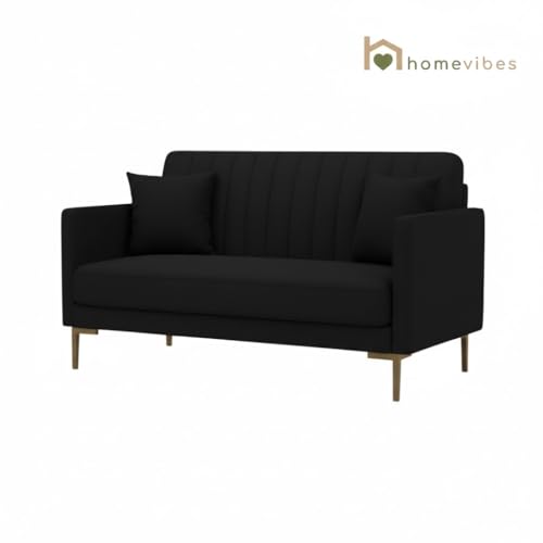 Image of 3+2 Seater Velum Fabric Sofa Set for Living Room, Modern Design with High Density Foam, Solid Wood Frame, Ergonomic Comfortable Seating for Home & Office (Black, 2 Seater) | Soft foam comfort, Strong wood frame