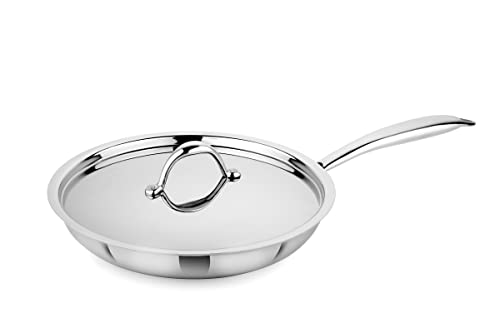 Image of Prabha Stainless Steel Fry Pan with Lid, Kitchen Fry Pan, Tri-Ply Layer Coating, 24cm, 1.6L Capacity, Induction and Gas Stove Suitable