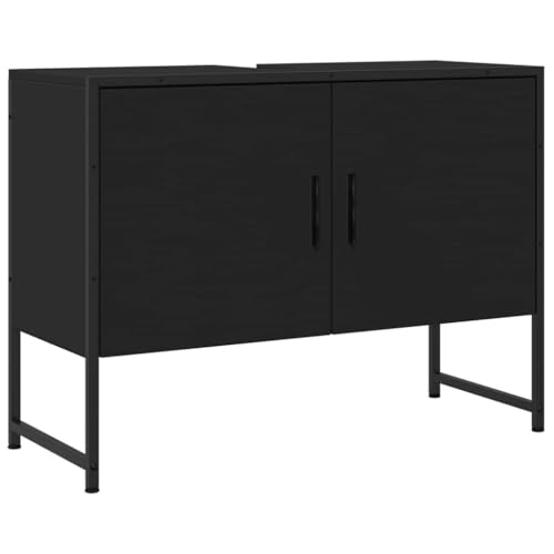 vidaXL Armoire Lavabo de Salle de Bain, Placard sous Vasque avec Porte, Meuble de Rangement, Organisateur de Toilette Intérieur, Noir Bois d'Ingénierie