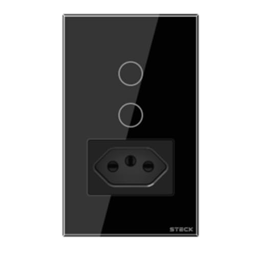 Steck, Interruptor 4X2" 2 Módulos + 1 Plug Touch Preto Wi-Fi, Ambiente Conectado, SINT2P1P1