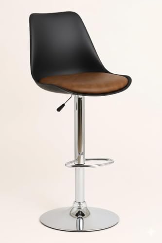 Image of DPI Modern Height Adjustable and 360 Degree Revolving Bar Stool | Kitchen Chair Suitable for Kitchen Cafeteria Dining Office Shops | (1, Black and Brown)