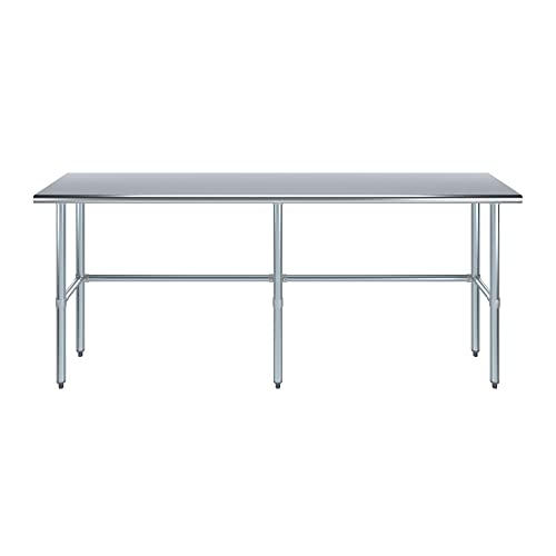 Image of AmGood Stainless Steel Work Table Open Base | Metal Work Bench (Stainless Steel Table Open Base, 84 inch Long x 18 inch Deep)