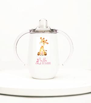 Personalized Giraffe Sippy Cup | Any Name or Text | Stainless Steel Insulated With name | Sippy cups for toddlers | Toddler Drinkware for baby Girl | ECO Friendly Inks