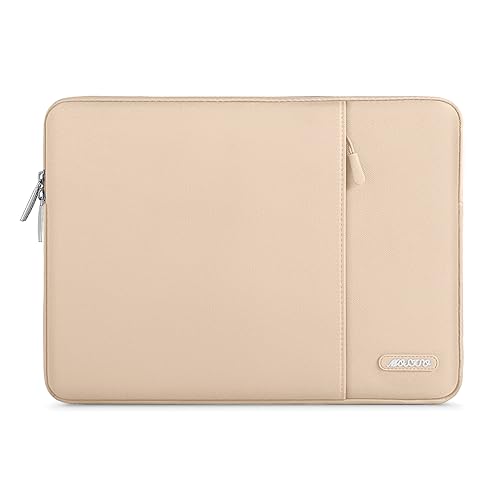 Image of MOSISO Laptop Case 13.3 inch, 13-13.3 inch Laptop Sleeve Compatible with MacBook Air /Pro 13 /Pro 14 M5 M4 M3 M2 M1, HP Dell ASUS Lenovo,Polyester Vertical Computer Sleeve Bag with Pocket,Apricot