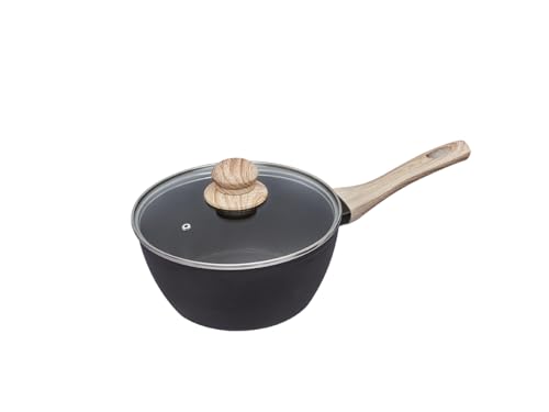 Pyrex - Cacerola con tapa Cook&Care de aluminio reciclado, para todo fuego, revestimiento antiadherente sin PFAS, resistente a los arañazos, apto para lavavajillas, mango efecto madera (Ø16 cm)
