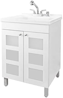 White Utility Sink Vanity Kit with Cabinet by Tehila, Pull-Out Sprayer Faucet with Chrome Finish