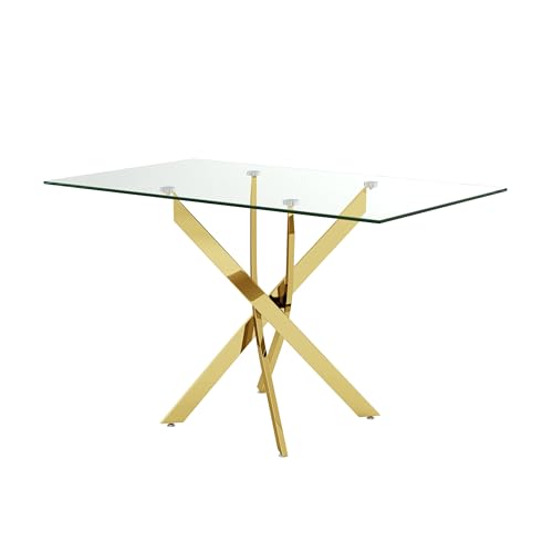 NIERN Tempered Glass Dining Table with Chromed Legs, 47' Modern Rectangular Kitchen Table for Dining...