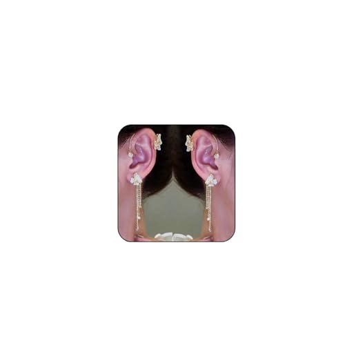 Butterfly Ear Cuffs Earrings Rhinestone Butterfly Flower Ear Wrap No Piercing Tassel Earrings for Women