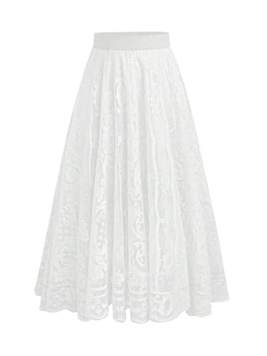 Verdusa Women's Plus Size Lace Long Skirts Elastic A Line Flowy Skirt Renaissance Maxi Skirt