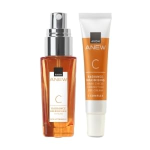 Avon Anew Radiance Maximising Serum 30ml + Anew Vitamin C Eye Cream Set 15ml +, Brightens Dull and Tired-Looking Skin