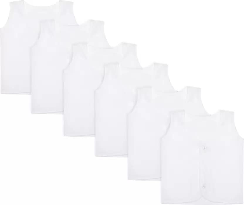 PARTY MIDLINKERZ Vest For Baby Boys & Baby Girls Cotton White (Pack of 3)
