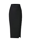 OYOANGLE Girl's High Waist Split Asymmetrical Hem Ruched Midi Pencil Basic Plain Skirt Black 8-9Y