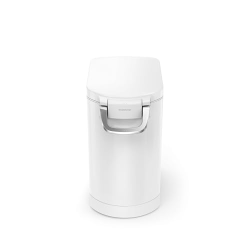 Image of simplehuman Medium Pet Food Storage Container, Holds 25-29 lb / 11-13 kg of Dry Dog Food, Cat Food, or Bird Seed, Airtight Lock-Tight Lid with Magnetic Scoop, BPA-Free, White Steel