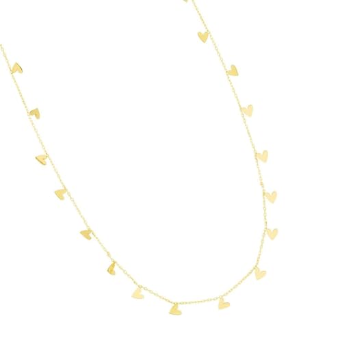 14K Yellow Gold Polished Finish Dangling Hearts Necklace with Spring Ring Clasp - 18"2