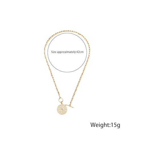 Rrdaily Trendy Gold Large Medallion Pendant Necklace for Women Punk Silver Toggle Clasp Chain Choker Necklace Birthday Anniversary Jewelry Gift2