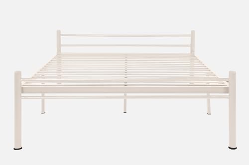 Image of Nivo Metal Queen Size Bed Without Storage | Wrought Iron Double Bed with Headboard & Footboard | Sturdy Powder Coated Platform Bed Queen Size Cot for BedroomLivingRoom Ivory (75x60)