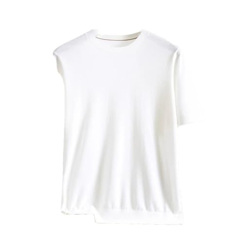Men's Wool Short Sleeved Round Neck Knitted Pullover Sweater Top Casual Solid Color Loose Tees White XL