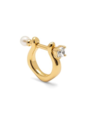 SINGULARU - Pendiente Suelto Perla y Spark. Latón con Baño en Oro de 18 Kt y Perla Cultivada. Joyas Para Mujer.