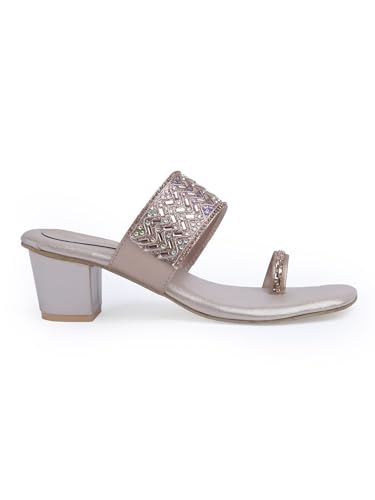 Image of JM LOOKS Women's Embellished Ethnic Heels Sandal with Toe Ring Design Comfortable Lightweight Heels for: Weddings, festive occasions.