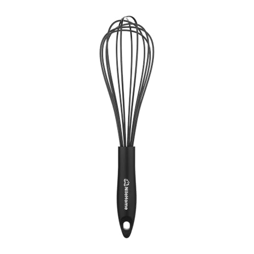 Image of NileHome Silicone Whisk 10 inch Kitchen Whisk Kitchen Wisk Wire Whisks for Cooking, Whisking, Blending, Beating, Stirring-Black