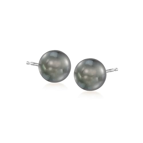 Ross-Simons 8-9mm Black Cultured Tahitian Pearl Earrings in 14kt White Gold