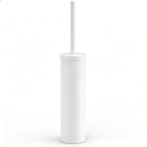 Image of Stainless Steel Toilet Brush and Holder Set Brushed Silver Heavy Duty Toilet Bowl Brush with Long Handle for Bathroom and Farmhouse (White)