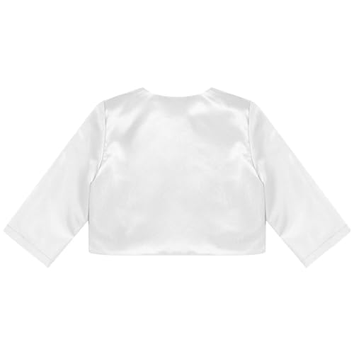 JEATHA Kids Girl 3/4 Sleeve Satin Short Cardigan Jacket Pleated Elegant Cropped Bolero Shrug for Wedding Party4