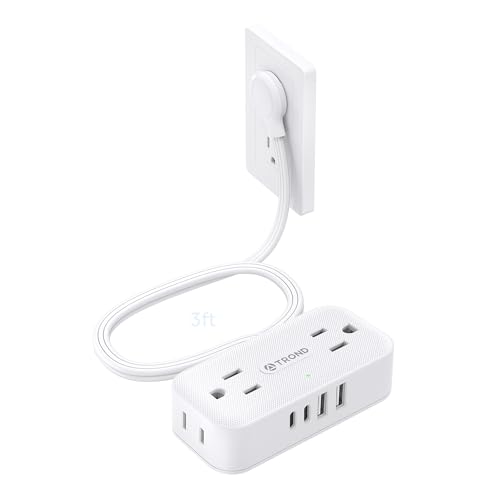 TROND Flat Plug Power Strip 3FT, Small Flat Extension Cord