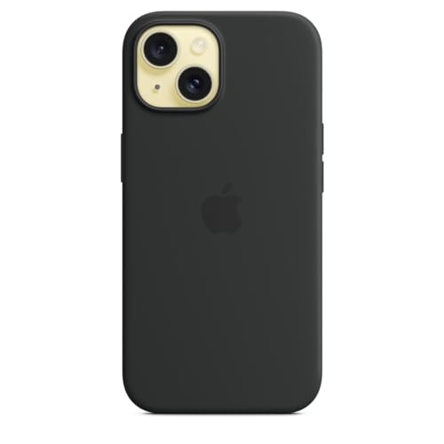 Image of Apple iPhone 15 Silicone Case with MagSafe: Lightweight Phone Case, Wireless Charging Compatible, Smooth Matte Finish; Black