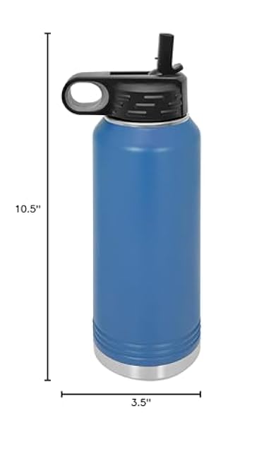 LaserGram Personalized Water Bottle, Jet Airplane, Stainless Steel Double Wall Vacuum Insulated with Flip Top Straw, Custom Engraved Gift (32oz / 950ml Dark Blue)