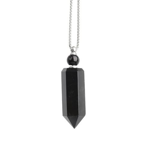 HXSCOO Faceted Hexagon Natural Gems Stone Perfume Bottle Pendant Necklace Women Crystal Stone Stainless Steel Jewelry (Color : Black Agate Silver)