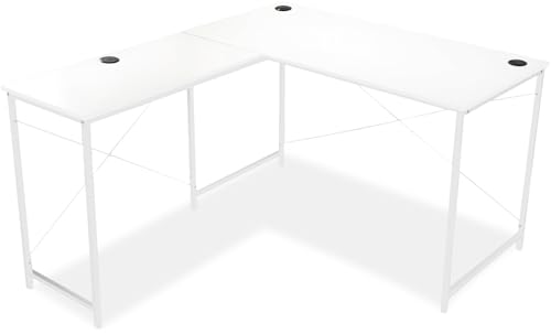 牧小苫\msmr L字デスク デスク パソコンデスク 学習机 勉強机 シンプル 省スペース 幅115cm+80cmパソコンデスク L字型 木製 コーナーデスク テレワーク 作業台 ホワイト・ブラック・ホワイトメープル・ブラックメープル (ホワイト)
