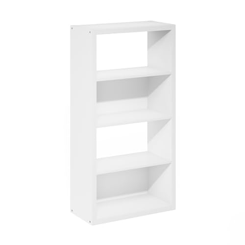 Image of Furinno Viola Book Shelf, 4-Tier Bookshelf, Extra Thick Frame Bookcase with Open Shelf, Open Back Design, 11.3 inch x 23.2 inch x 45.4 inch, for Living Room, Bedroom, Home Office, White