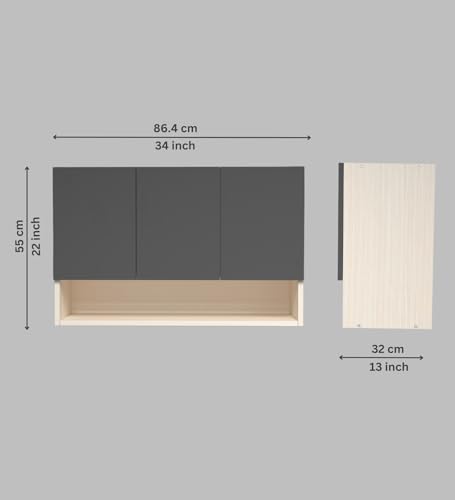 Image of SPECIALITY PANELS 3 Door Wall Cabinet with UV Profile Shutter | Wall Mounted Storage Cabinet for Kitchen Bathroom Living Room | Wooden Wall Cabinet Organizer UV Grey Finish | DIY Assembly