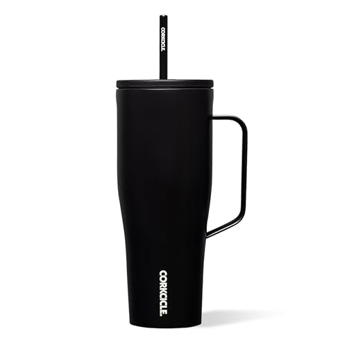 Corkcicle Cold Cup XL - Triple Insulated Stainless Steel Travel Cup with Ceramic-Coated Straw and Handle - Keeps Cold for 12 - Reusable, BPA-Free, Dishwasher Safe - Matte Black, 30oz/887ml