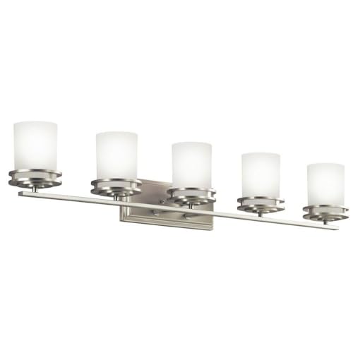 Hendrik 43" Vanity Light in Brushed Nickel, 5-Light Modern Bathroom Vanity with Satin Etched Cased Opal Glass, (43" W x 7.75" H) - KICHLER 5085NI