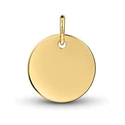Colgante Medalla Oro Amberta Colgante Redondo Minimalista para Mujer en Plata de Ley 925: Colgante Chapado en Oro Liso Pulido