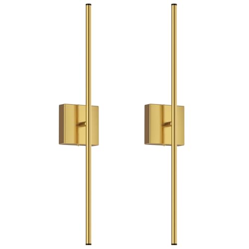 Image of Hardwired Wall Sconces, Modern Wired Wall Sconce, Gold Wall Sconces Set of 2, 350 Rotatable Dimmable Sconces Wall Decor for Bathroom, Living Room, 28 Inch (2 Pack)