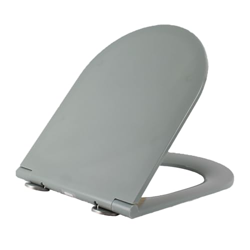 Wttfc Asiento de Inodoro en Forma de D, Tapa De WC Universal Negro, Tapa de Inodoro con Cierre Suave y liberación rápida, Resistente, con Tapa, Negro, 365 x 450 mm,Gris