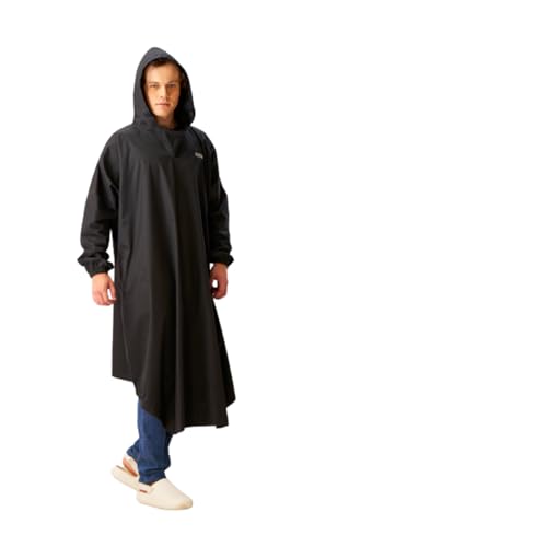 Image of ZEEL Polyester Rain Poncho Hooded Coat One Size Suit For Men And Women With Adjustable Hood Along With Reflective Back, Unisex Lightweight Long Coat And Reusable& Packable, Az31 Black Free