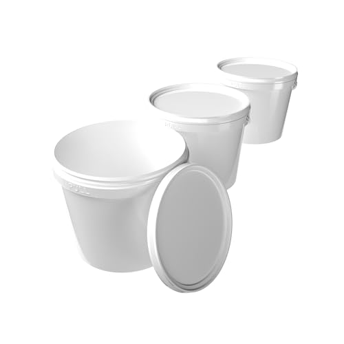 3X Eimer mit Deckel 5l weiß Rund | Kunststoff Eimer Lebensmittelecht, luftdicht und stabil | Leer Eimer mit Griff und Deckel für Lebensmittel Chemie Waschpulver Klebstoffe geeignet Weiß 3