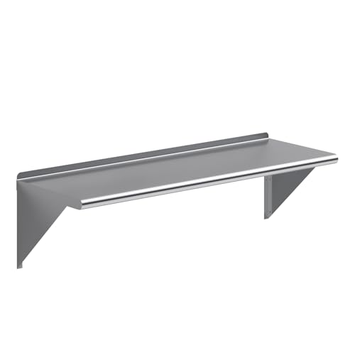Image of AmGood 16 in. x 48 in. Stainless Steel Wall Shelf | NSF | Metal Shelving | Garage, Laundry, Storage, Utility Room | Restaurant, Commercial Kitchen