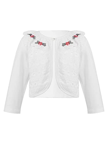 Girls Solid Color Shrugs Lace Flower One Button Closure Bolero Long Sleeve Cardigan Party Dress Cover Up