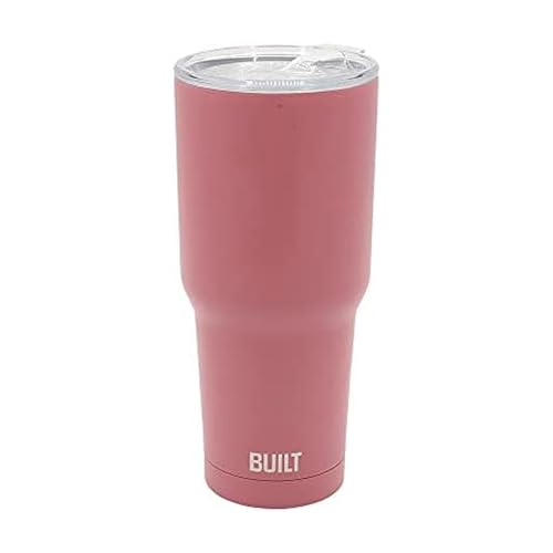 BUILT 30 Ounce Double Wall Vacuum Sealed Stainless Steel Coffee and Water Tumbler Easy to Clean Tritan Lid with Rotating Splash Guard, Pink (5286371)