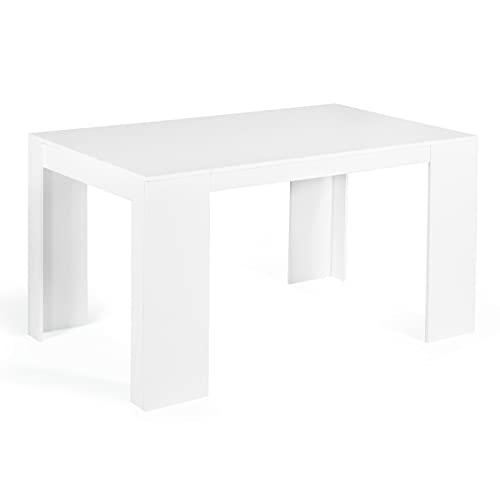 IDMarket - Table Console Extensible Orlando 6 Personnes 140 cm Bois Blanc